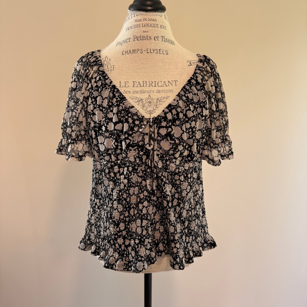 Willow Women'sโ Black/White Floral Ruched Blouse Size 2X